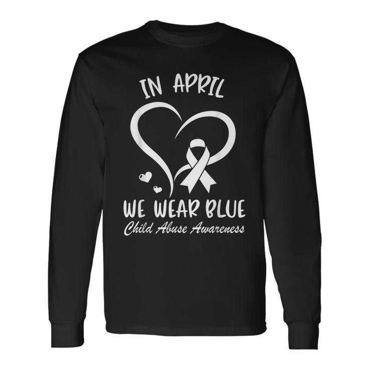 In April We Wear Blue Child Abuse Prevention Awareness Heart Long Sleeve T-Shirt T-Shirt