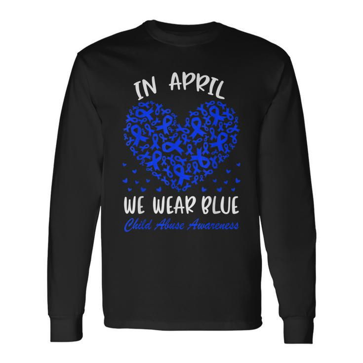 In April We Wear Blue Child Abuse Prevention Awareness Heart Long Sleeve T-Shirt T-Shirt
