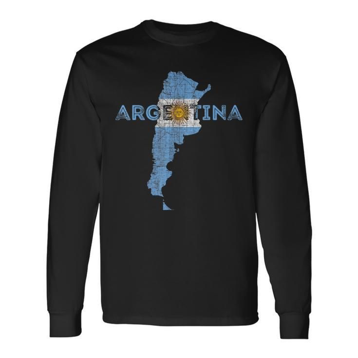 Argentinian Map And Flag Souvenir Distressed Argentina  Men Women Long Sleeve T-shirt Graphic Print Unisex