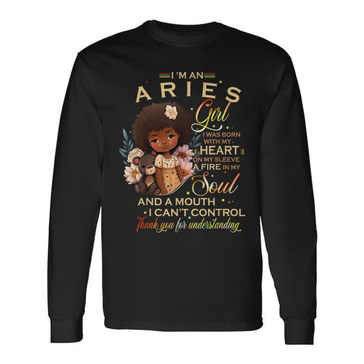 Aries Girl Birthday African American Little Girl Long Sleeve T-Shirt T-Shirt