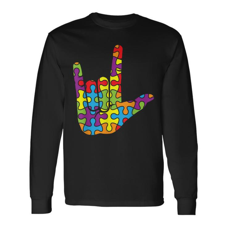 Asl Love Sign Language Autistic Puzzle Autism Awareness Long Sleeve T-Shirt T-Shirt