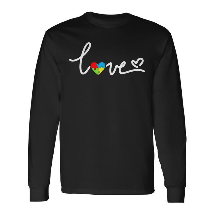 Autism Awareness Day Love Puzzle Pieces Heart Long Sleeve T-Shirt