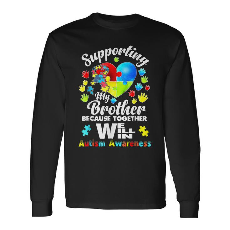 Autism Awareness Month Supporting My Brother Puzzle Long Sleeve T-Shirt