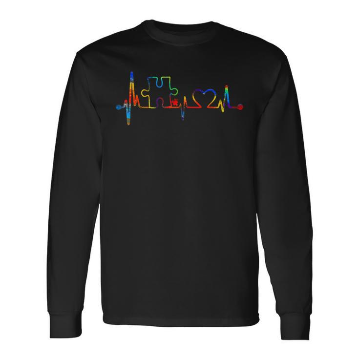 Autism Puzzle Heartbeat Heart Autism Awareness Colorful Mom Long Sleeve T-Shirt T-Shirt