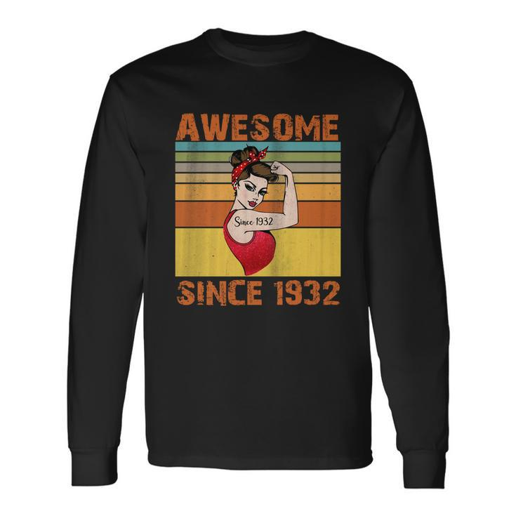 Awesome Since 1932 90Th Birthday Messy Bun Long Sleeve T-Shirt