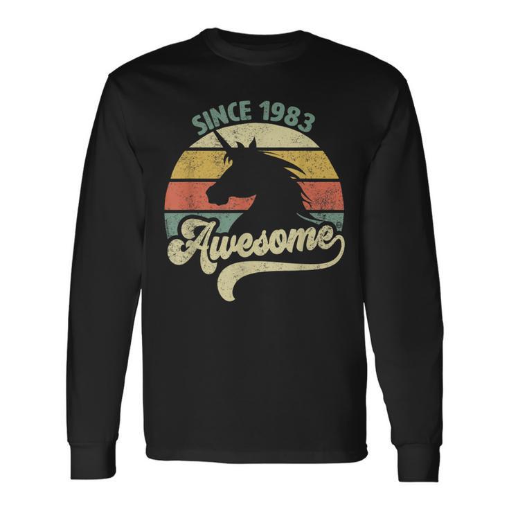 Awesome Since 1983 Retro Unicorn Birthday Vintage Long Sleeve T-Shirt