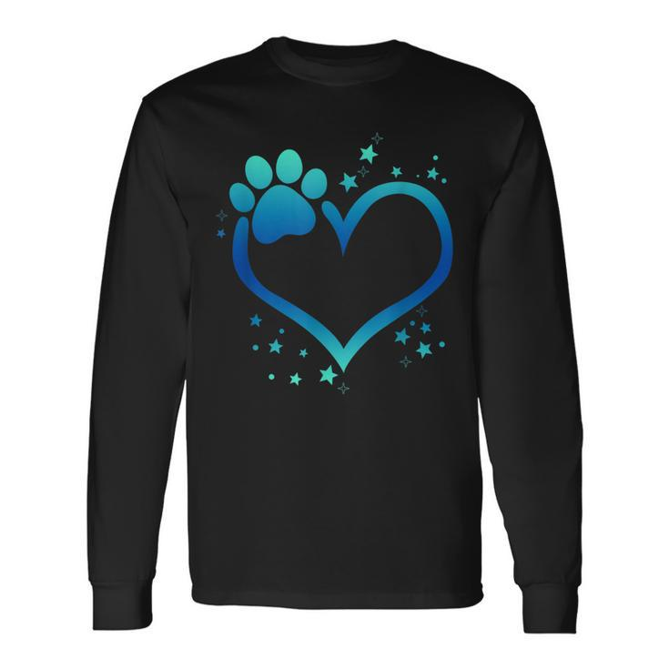 Awesome Blue Paw Print Heart Dog Cat Animal Lovers Long Sleeve T-Shirt T-Shirt