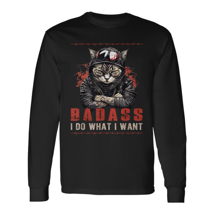Badass I Do What I Want Cool Vintage Retro Cat Lover Long Sleeve T-Shirt