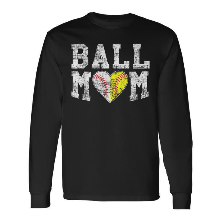 Ball Mom Baseball Softball Heart Sport Lover Long Sleeve T-Shirt