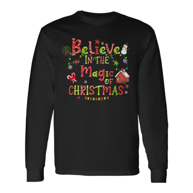 Believe In The Magic Of Christmas Santa Snowman Candy Cane  Men Women Long Sleeve T-shirt Graphic Print Unisex