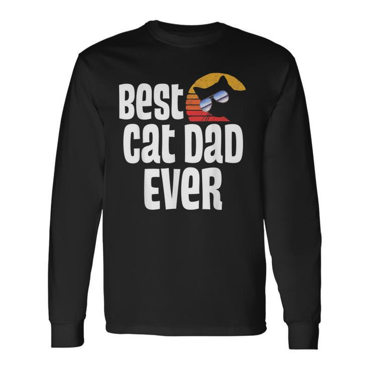 Best Cat Dad Ever Father Day Retro Sunset Long Sleeve T-Shirt T-Shirt