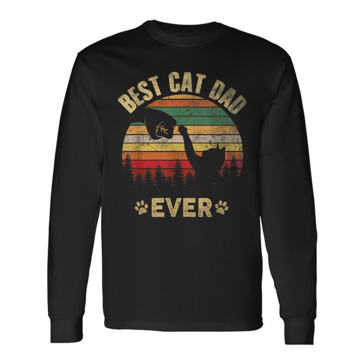 Best Cat Dad Ever Cat Lover Fathers Day Vintage Long Sleeve T-Shirt