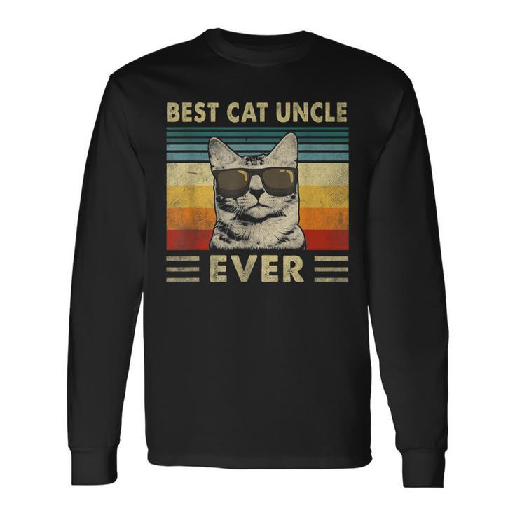 Best Cat Uncle Ever Vintage Retro Cat Dad Father Day Long Sleeve T-Shirt
