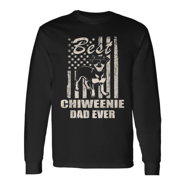 Best Chiweenie Dad Ever Vintage Retro Flag Dog Dad Long Sleeve T-Shirt