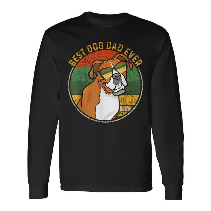 Best Dog Dad Ever Retro Vintage Boxer Dog Lover Long Sleeve T-Shirt T-Shirt