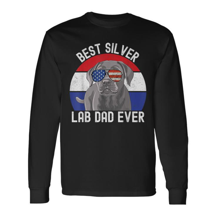 Best Silver Lab Dad Ever Vintage Patriotic American Flag V2 Long Sleeve T-Shirt