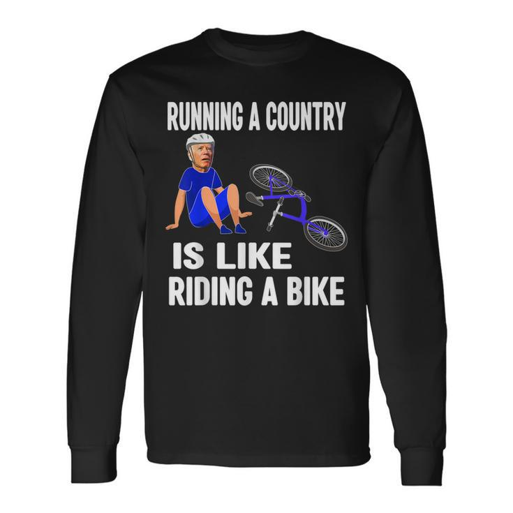 Biden Falls Off Bike Joe Biden Falling Off His Bicycle Men Women Long Sleeve T-Shirt T-shirt Graphic Print