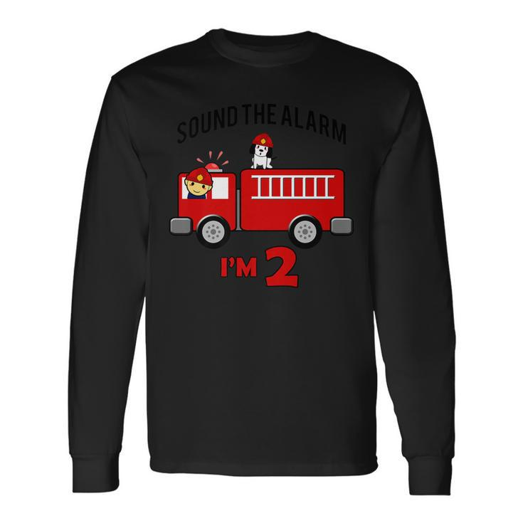 Birthday 2 Year Old Fire Fighter Truck Firetruck Long Sleeve T-Shirt Gifts ideas