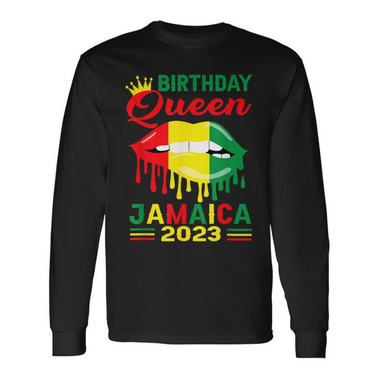 Birthday Queen Jamaica 2023 Girls Trip Party Jamaican Lips Long Sleeve T-Shirt T-Shirt