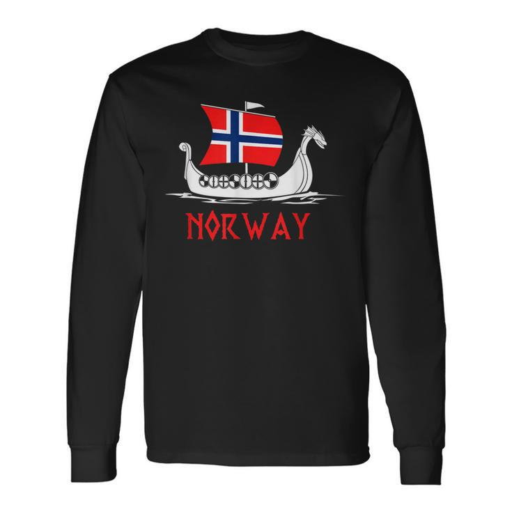 Boat Norwegian Flag Norway Viking Ship Norway Long Sleeve T-Shirt