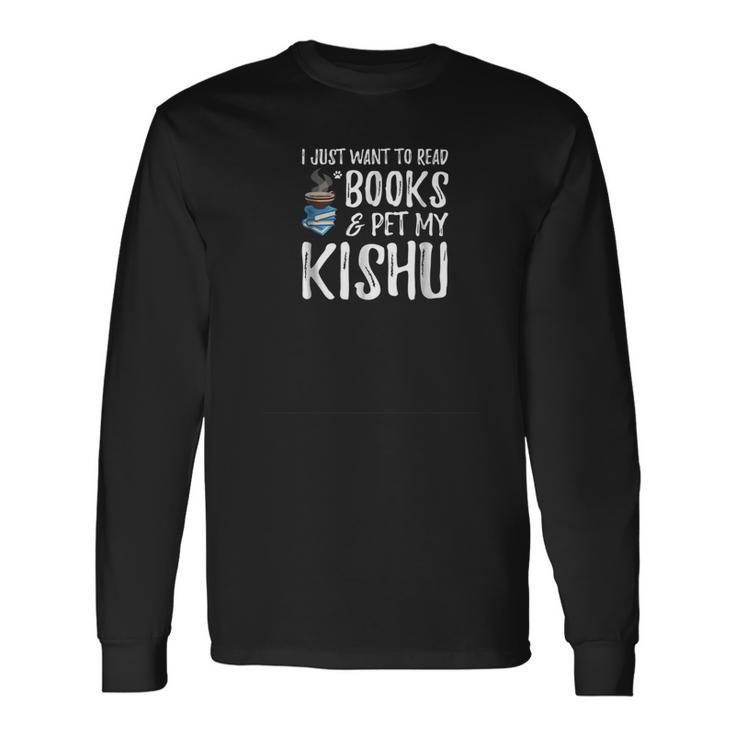 Books And Kishu Dog Dad Men Women Long Sleeve T-Shirt T-shirt Graphic Print