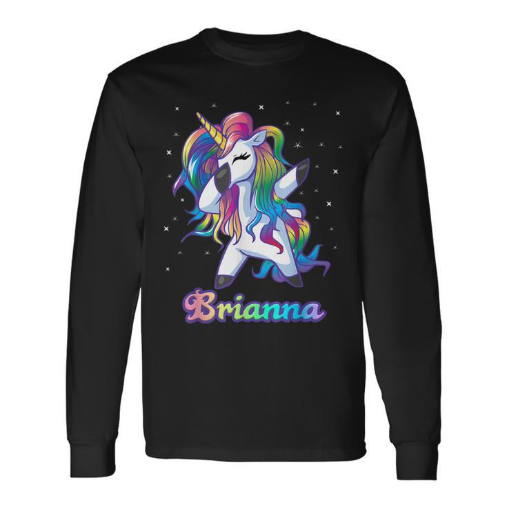 Brianna Name Personalized Custom Rainbow Unicorn Dabbing Men Women Long Sleeve T-Shirt T-shirt Graphic Print