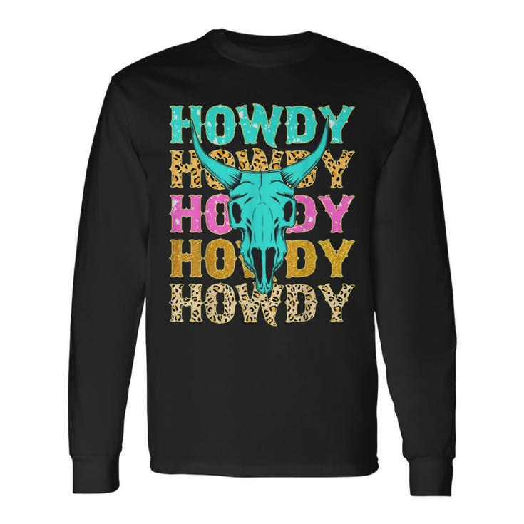 Bull Skull Western Country Leopard Howdy Rodeo Lovers Long Sleeve T-Shirt T-Shirt