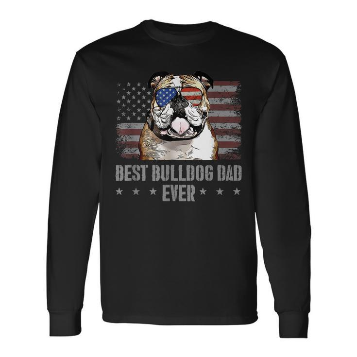 Bulldog Best Dog Dad Ever Retro Usa American Flag Long Sleeve T-Shirt