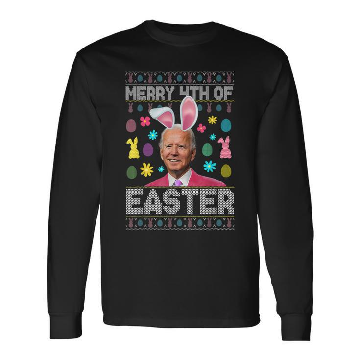 Bunny Joe Biden Merry 4Th Of July Happy Easter Day Long Sleeve T-Shirt