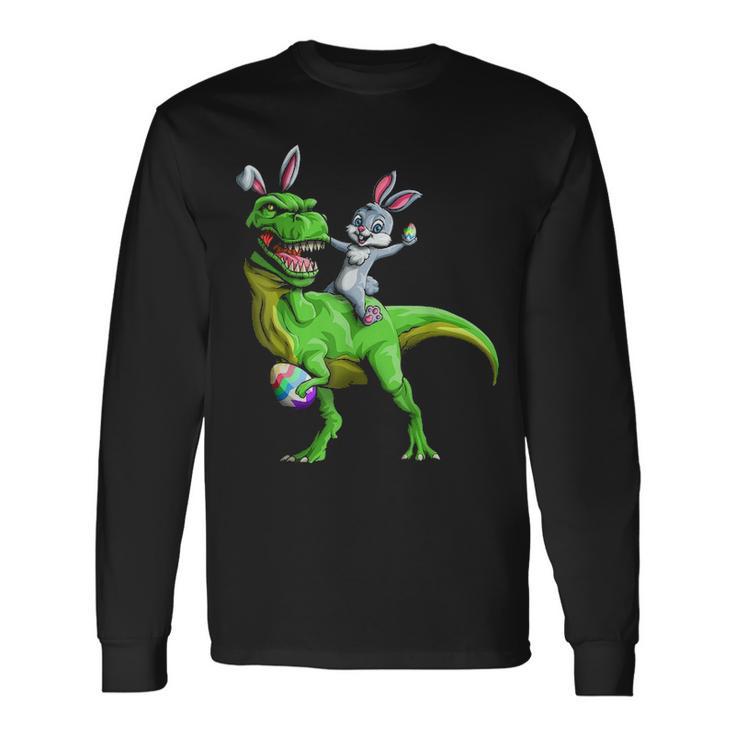 Bunny Riding Dinosaur Rex Easter Bunny Long Sleeve T-Shirt