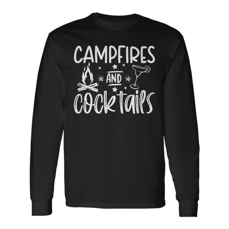 Campfires And Cocktails Graphic Camping Long Sleeve T-Shirt