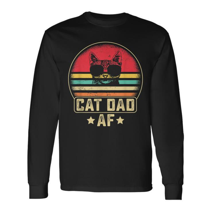 Cat Dad Af Daddy Fathers Day Vintage Cute Cat Lover Long Sleeve T-Shirt
