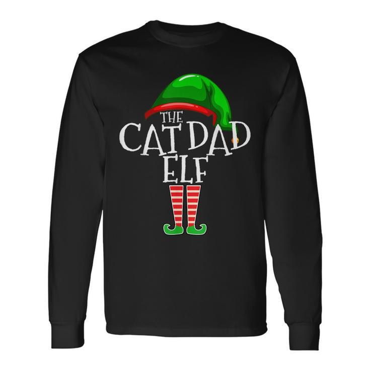 Cat Dad Elf Group Matching Family Christmas Gift Daddy Men  Men Women Long Sleeve T-shirt Graphic Print Unisex
