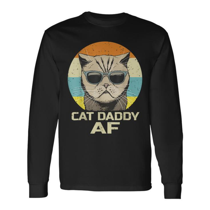 Cat Daddy Af Vintage Graphic Fathers Day Cat Dad Long Sleeve T-Shirt