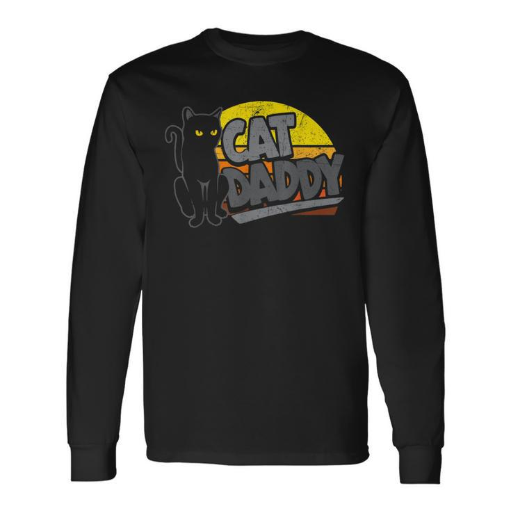 Cat Daddy Vintage Sunset Retro Distressed Fathers Day Long Sleeve T-Shirt