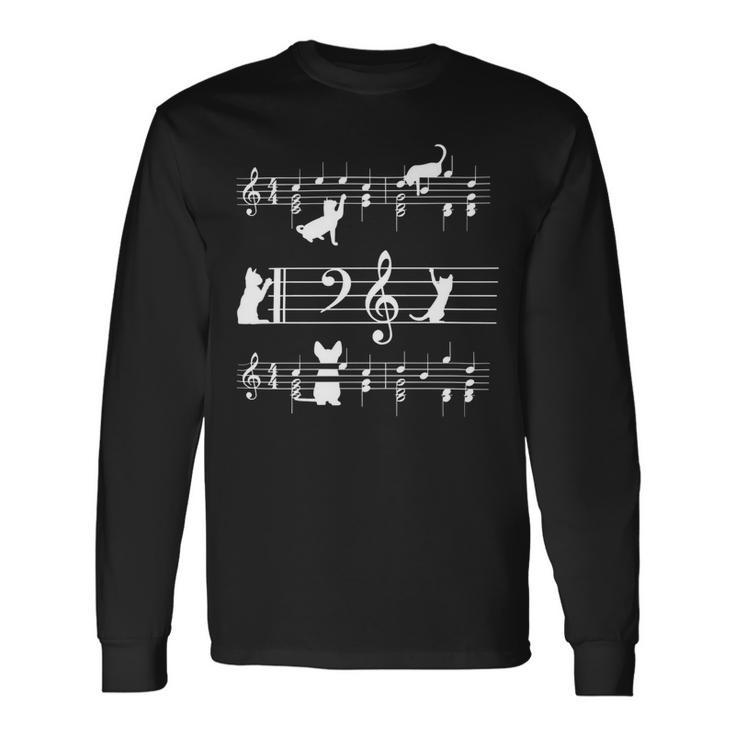 Cat Mom Cat Grandma Music Musical note and treble clef on stave T-Shirt Long Sleeve T-Shirt
