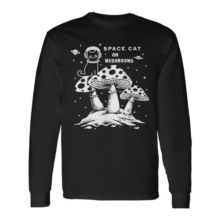 Catronaus Space Cat On Mushrooms Ufo Space Cat Long Sleeve T-Shirt