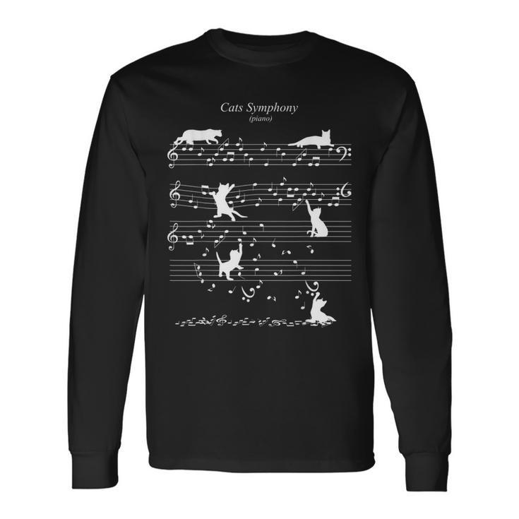 Cats Symphony Distressed Music Notes Kitty Piano Musician Long Sleeve T-Shirt T-Shirt