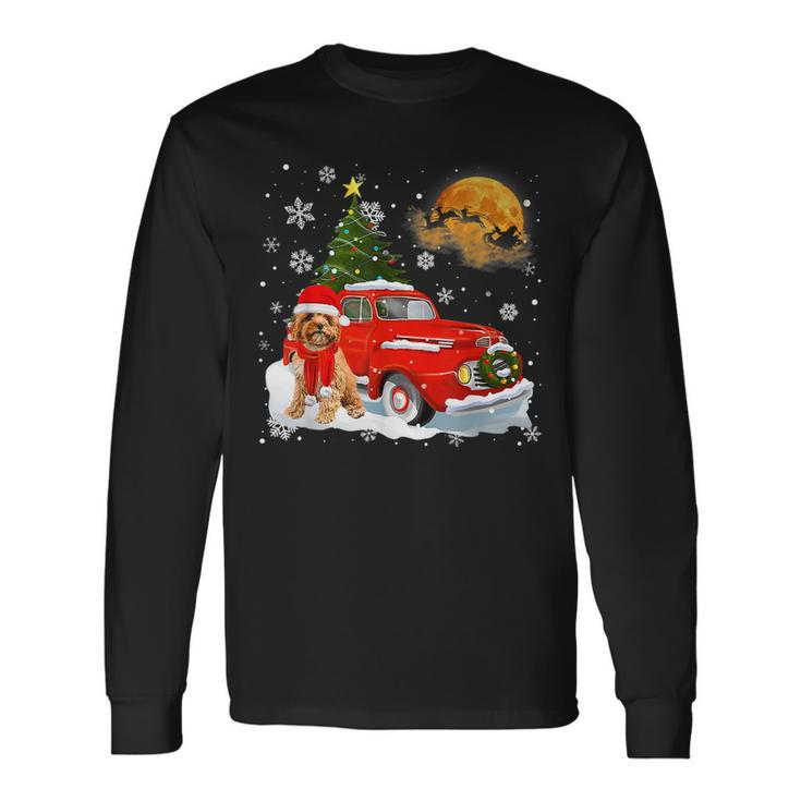 Cavoodle Dog Riding Red Truck Christmas Decorations  Men Women Long Sleeve T-shirt Graphic Print Unisex