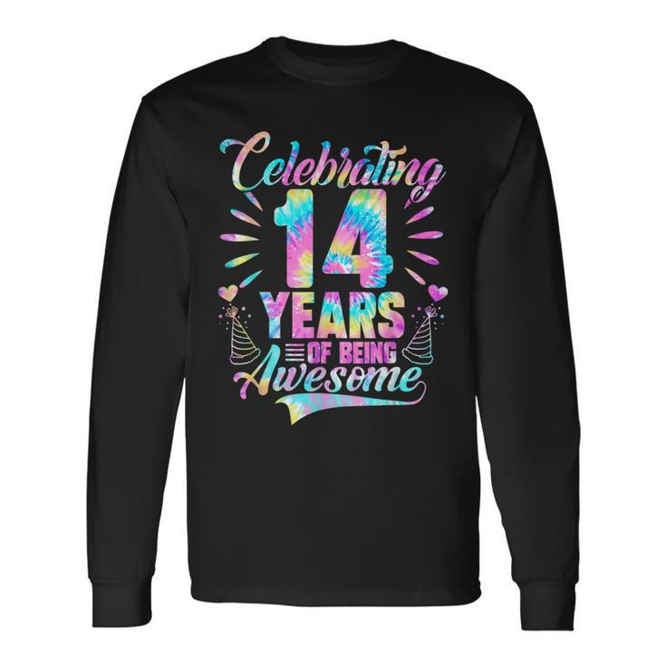 Celebrating 14 Year Of Being Awesome With Tie-Dye Graphic Long Sleeve T-Shirt