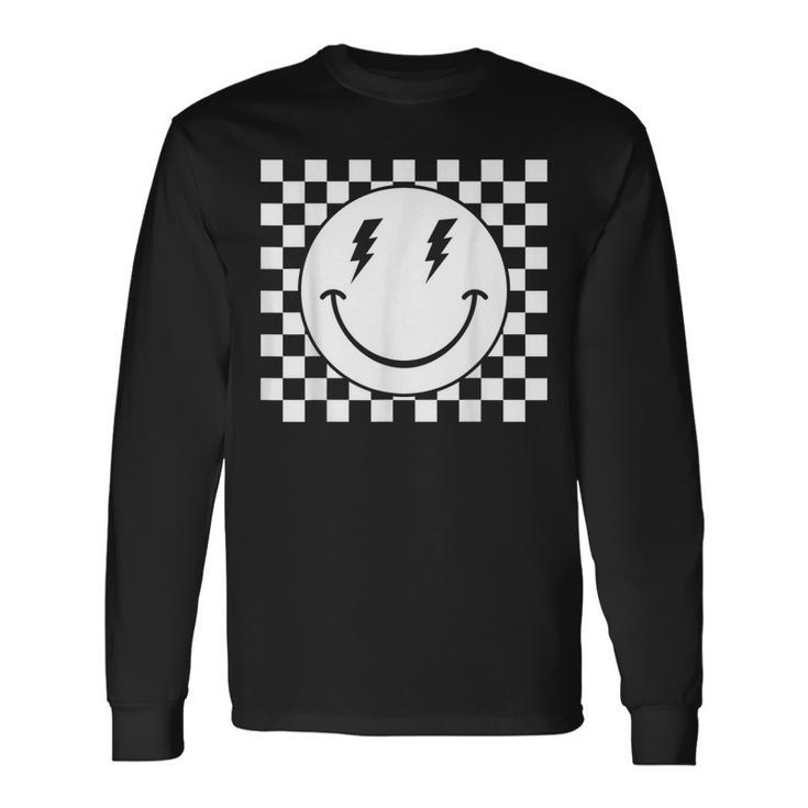 Checkered Smiling Happy Face Smile Hippie 70S Checkerboard Long Sleeve T-Shirt T-Shirt
