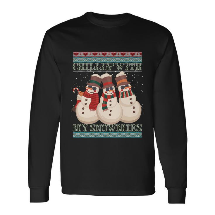 Chillin With My Snowmies Ugly Christmas Snow Black Long Sleeve T-Shirt