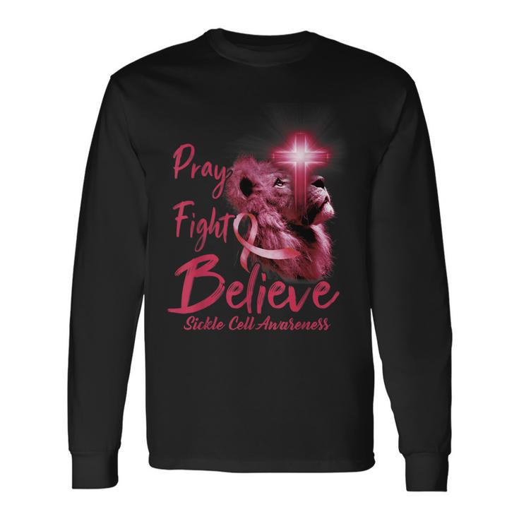 Christian Lion Cross Religious Quote Sickle Cell Awareness Long Sleeve T-Shirt