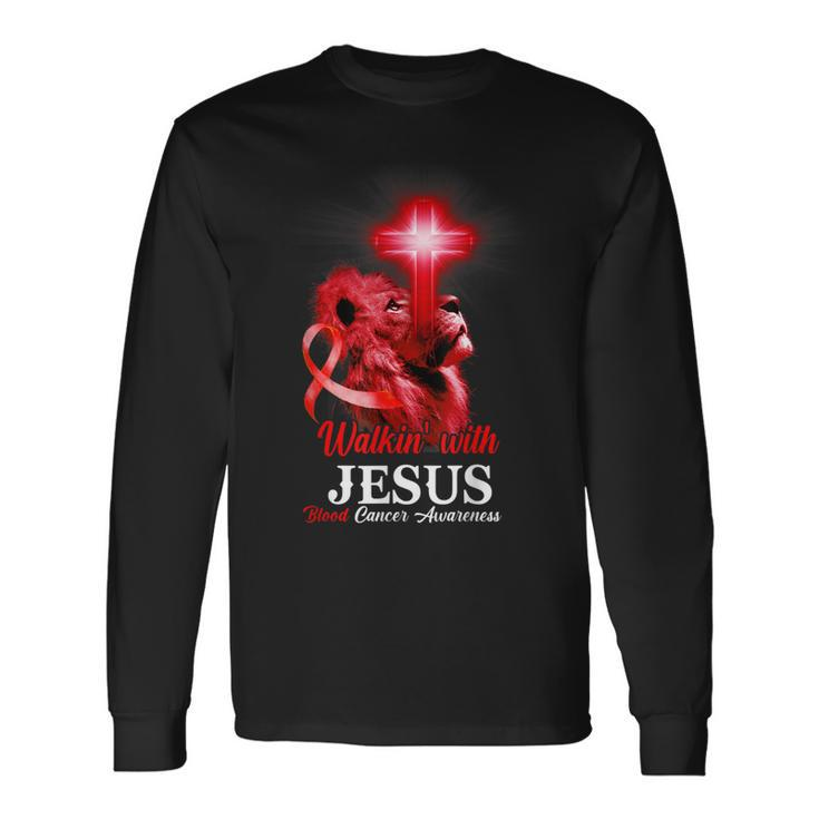 Christian Lion Cross Religious Saying Blood Cancer Awareness V2 Long Sleeve T-Shirt