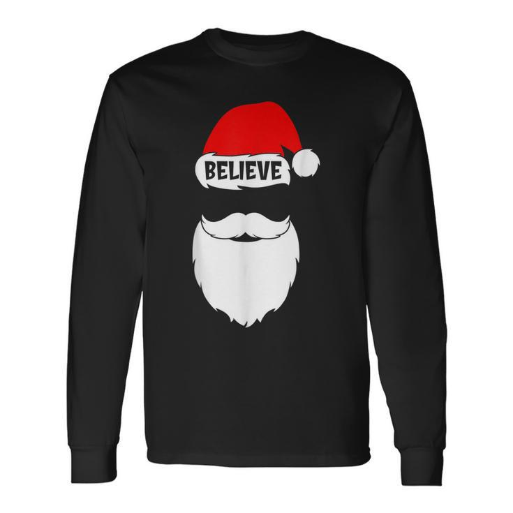 Christmas Believe In Santa Claus Believe Quote On Santa Hat  Men Women Long Sleeve T-shirt Graphic Print Unisex