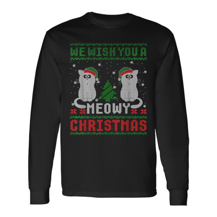 Christmas Cat  Meowy Christmas Cat Christmas Sweater  V2 Men Women Long Sleeve T-shirt Graphic Print Unisex