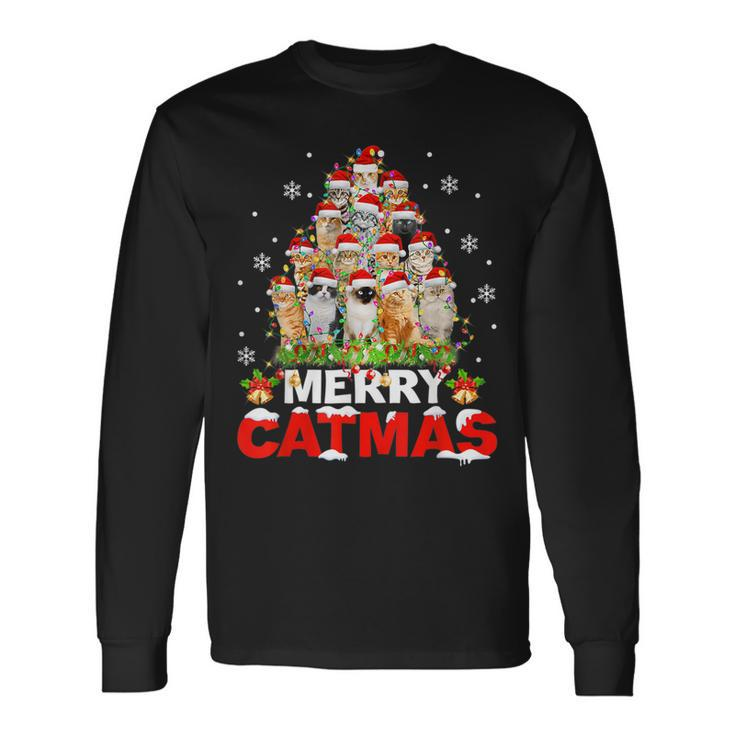 Christmas Cat  Meowy Christmas Merry Catmas Christmas  Men Women Long Sleeve T-shirt Graphic Print Unisex