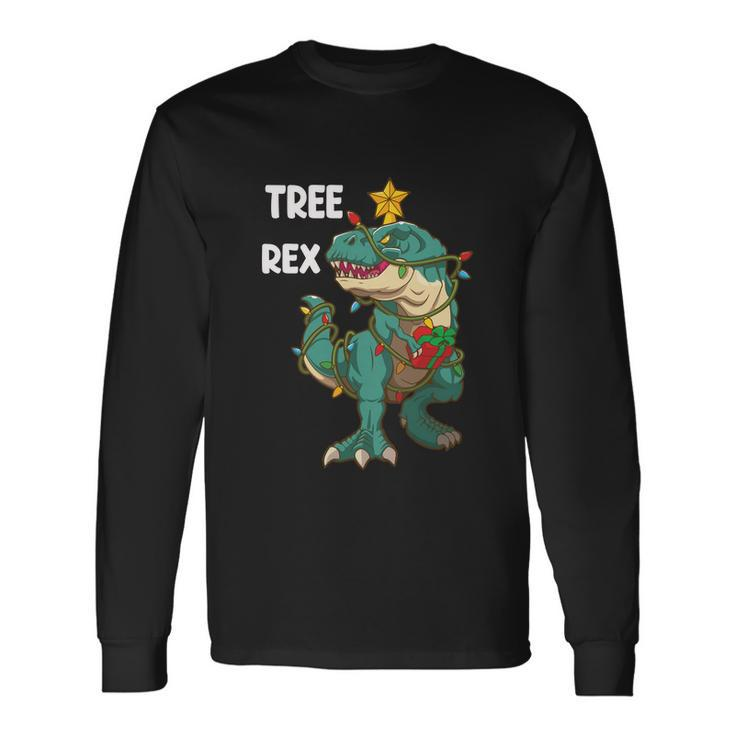 Christmas Dinosaur Tree Rex Pajamas Xmas Lights Long Sleeve T-Shirt