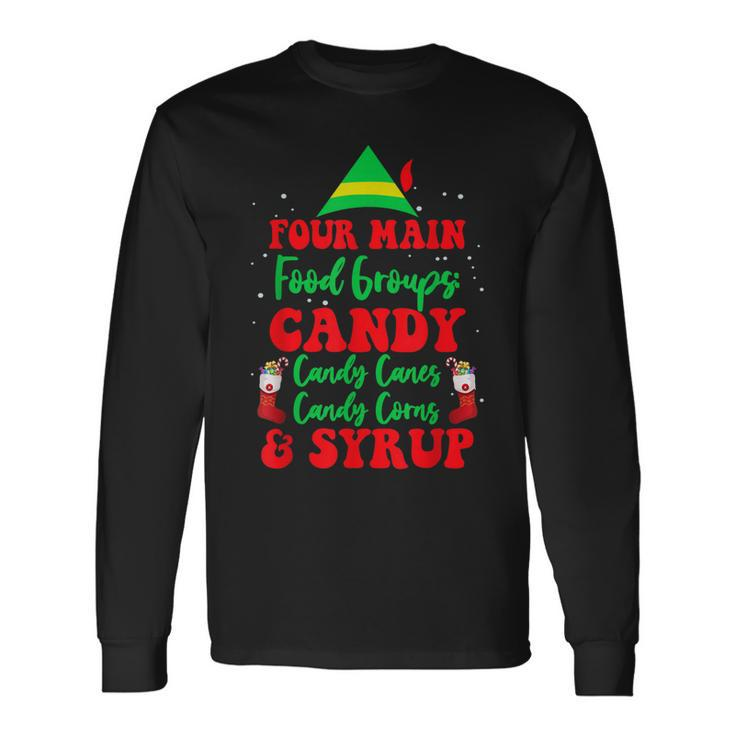 Christmas Four Main Food Groups Elf Buddy Xmas Pajama Gifts Men Women Long Sleeve T-shirt Graphic Print Unisex Gifts ideas