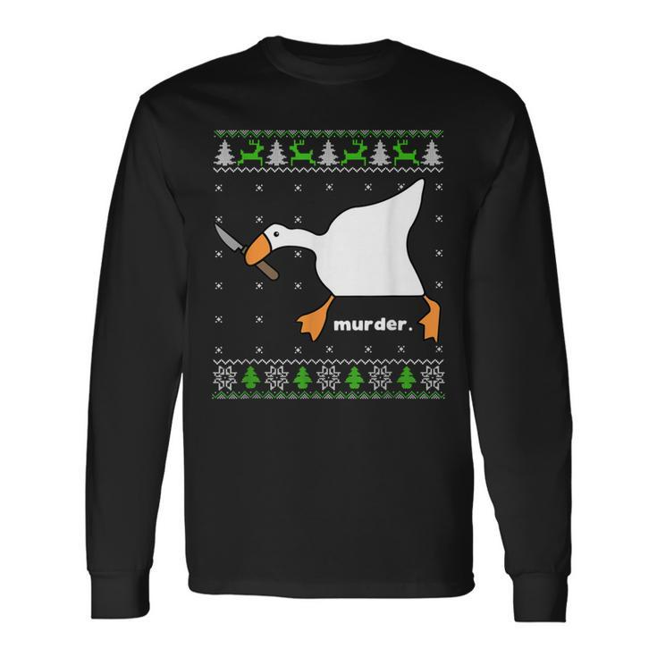 Christmas Goose Murder Ugly Sweater  Men Women Long Sleeve T-shirt Graphic Print Unisex